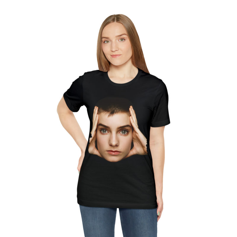 Sinéad O'Connor Close Up Face  Black Unisex Jersey Short Sleeve Tee. Irish SInger Sinéad O'Connor Tee. - Image 6