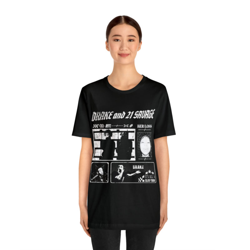 Drake and 21 Savage Y2K Style Black and White Comic Style Unisex T-Shirt. HER LOSS Drake and 21 Savage Tour Concert Tee, Front Only - Image 4
