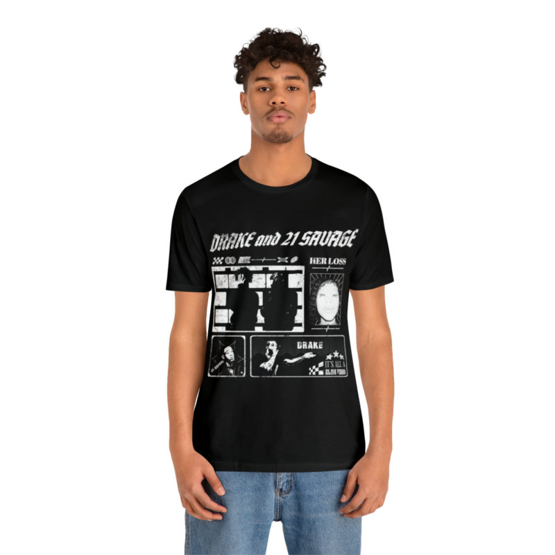 Drake and 21 Savage Y2K Style Black and White Comic Style Unisex T-Shirt. HER LOSS Drake and 21 Savage Tour Concert Tee, Front Only - Image 5