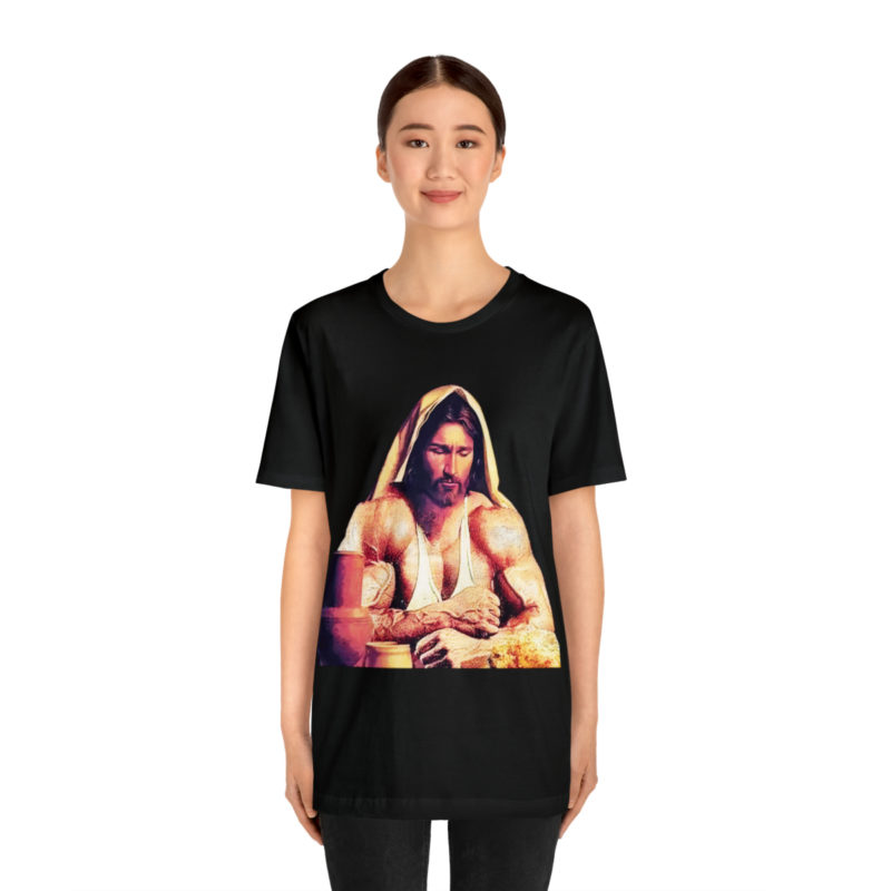 Jesus is Swole Unisex Jersey T-Shirt. Muscular Jacked Up Jesus T-Shirt. Funny Jesus Gym T-shirt . Jesus is Ripped Work Out T-Shirt. - Image 4