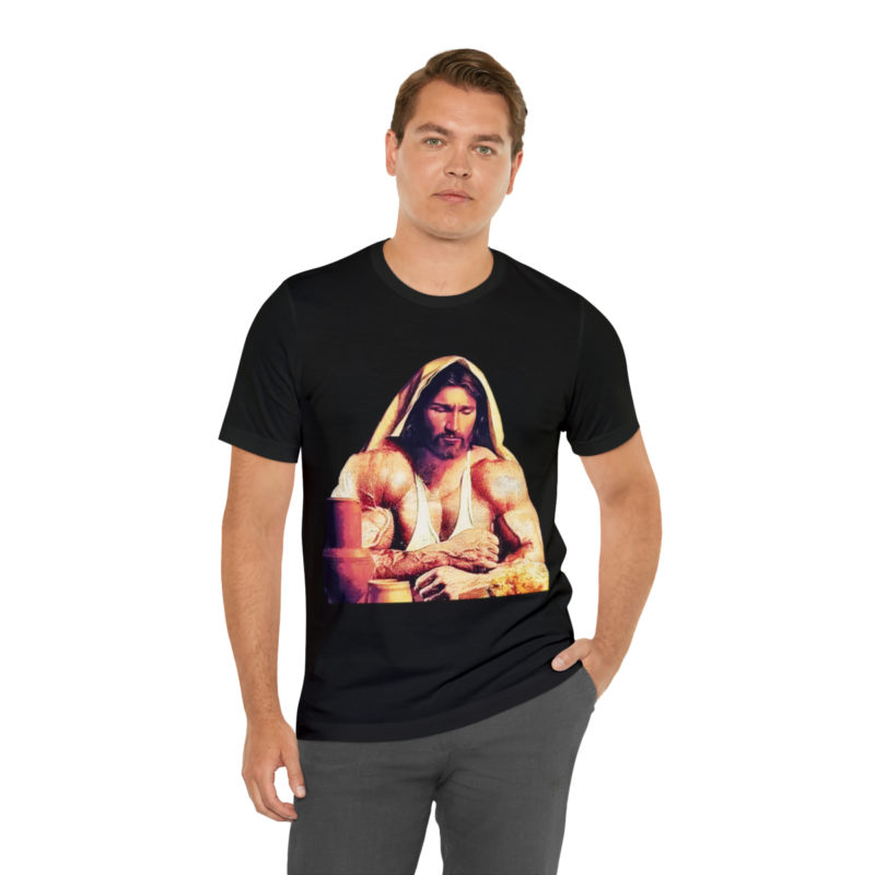 Jesus is Swole Unisex Jersey T-Shirt. Muscular Jacked Up Jesus T-Shirt. Funny Jesus Gym T-shirt . Jesus is Ripped Work Out T-Shirt. - Image 7