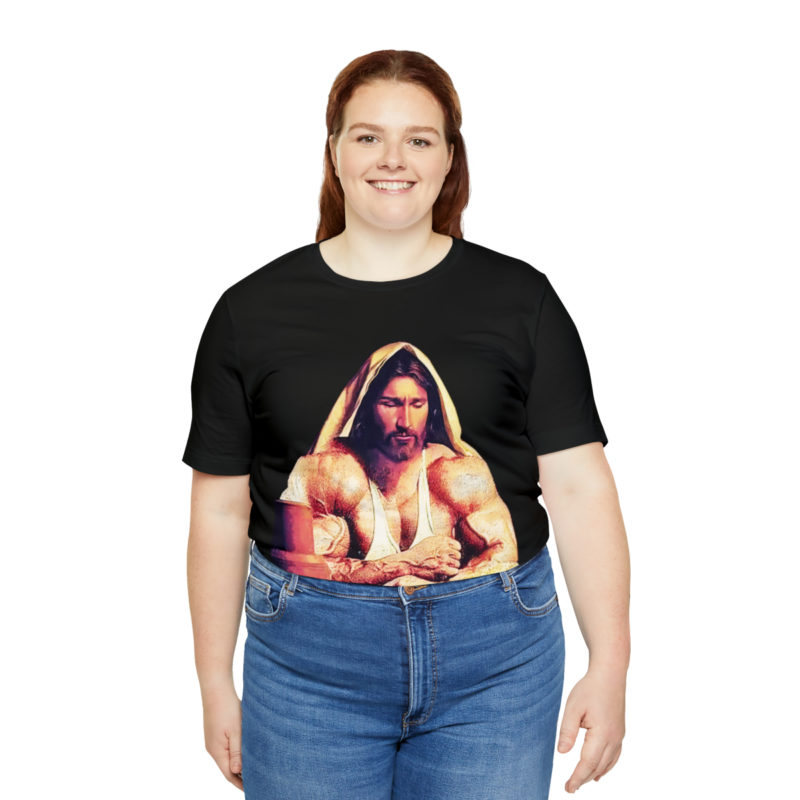 Jesus is Swole Unisex Jersey T-Shirt. Muscular Jacked Up Jesus T-Shirt. Funny Jesus Gym T-shirt . Jesus is Ripped Work Out T-Shirt. - Image 8