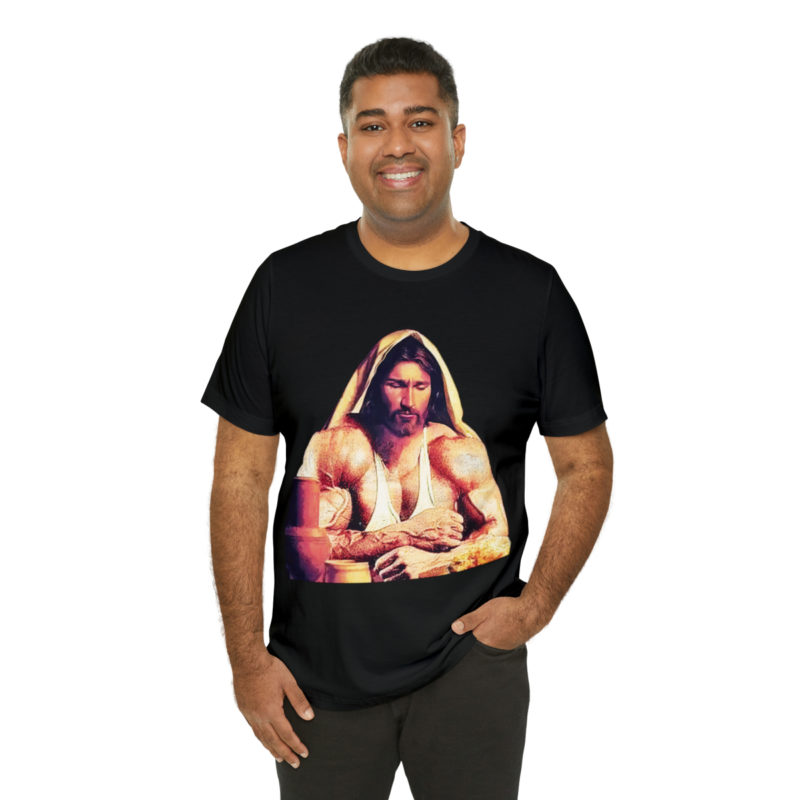 Jesus is Swole Unisex Jersey T-Shirt. Muscular Jacked Up Jesus T-Shirt. Funny Jesus Gym T-shirt . Jesus is Ripped Work Out T-Shirt. - Image 9