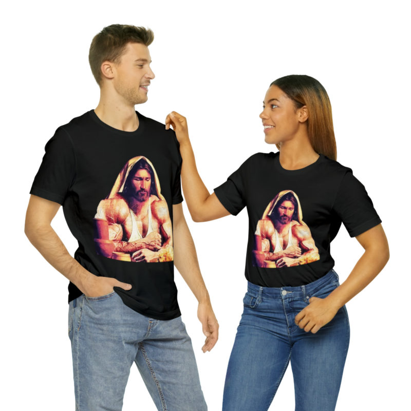 Jesus is Swole Unisex Jersey T-Shirt. Muscular Jacked Up Jesus T-Shirt. Funny Jesus Gym T-shirt . Jesus is Ripped Work Out T-Shirt. - Image 10