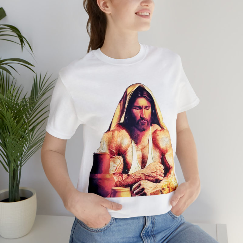 Jesus is Swole Unisex Jersey T-Shirt. Muscular Jacked Up Jesus T-Shirt. Funny Jesus Gym T-shirt . Jesus is Ripped Work Out T-Shirt. - Image 13