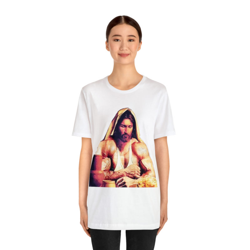 Jesus is Swole Unisex Jersey T-Shirt. Muscular Jacked Up Jesus T-Shirt. Funny Jesus Gym T-shirt . Jesus is Ripped Work Out T-Shirt. - Image 16