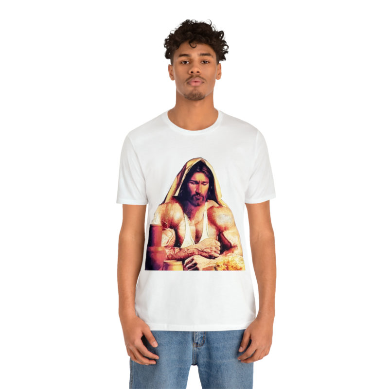 Jesus is Swole Unisex Jersey T-Shirt. Muscular Jacked Up Jesus T-Shirt. Funny Jesus Gym T-shirt . Jesus is Ripped Work Out T-Shirt. - Image 17