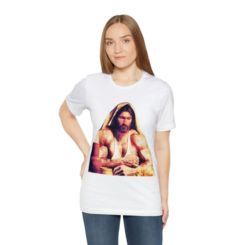 Jesus is Swole Unisex Jersey T-Shirt. Muscular Jacked Up Jesus T-Shirt. Funny Jesus Gym T-shirt . Jesus is Ripped Work Out T-Shirt. - Image 18