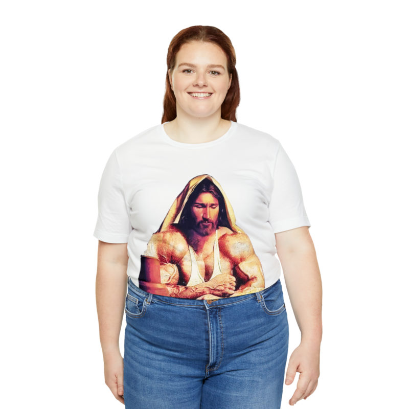 Jesus is Swole Unisex Jersey T-Shirt. Muscular Jacked Up Jesus T-Shirt. Funny Jesus Gym T-shirt . Jesus is Ripped Work Out T-Shirt. - Image 20