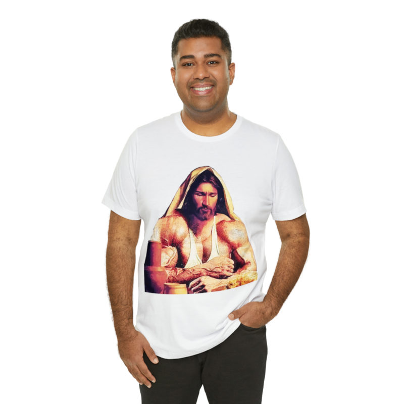 Jesus is Swole Unisex Jersey T-Shirt. Muscular Jacked Up Jesus T-Shirt. Funny Jesus Gym T-shirt . Jesus is Ripped Work Out T-Shirt. - Image 21
