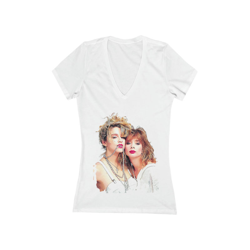 1985 Madonna and Rosanna Arquette Desperately Seeking Susan Illustration Women's Jersey Short Sleeve Deep V-Neck Tee - Image 5