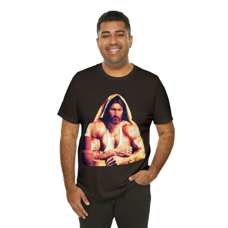 Jesus is Swole Unisex Jersey T-Shirt. Muscular Jacked Up Jesus T-Shirt. Funny Jesus Gym T-shirt . Jesus is Ripped Work Out T-Shirt. - Image 33