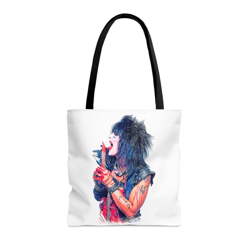 Nikki Sixx Bloody EAT ME Unisex Jersey White Tote Bag. Motley Crue Fan Tee. 1980's Heavy Metal Inspired  Tote Bag (AOP)