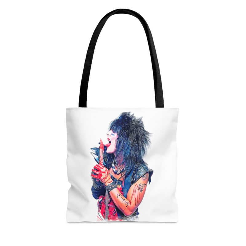 Nikki Sixx Bloody EAT ME Unisex Jersey White Tote Bag. Motley Crue Fan Tee. 1980's Heavy Metal Inspired  Tote Bag (AOP) - Image 5