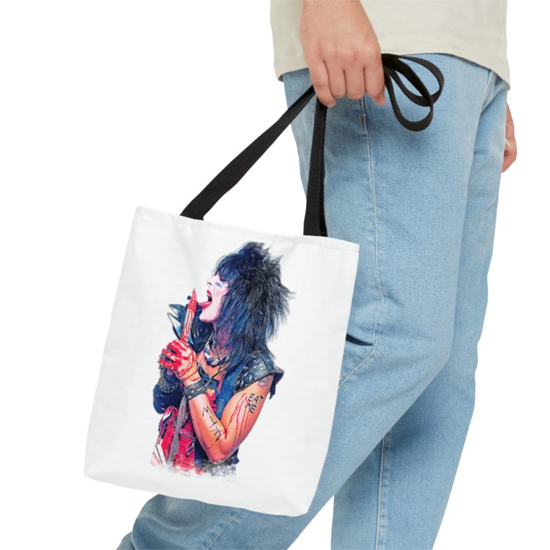 Nikki Sixx Bloody EAT ME Unisex Jersey White Tote Bag. Motley Crue Fan Tee. 1980's Heavy Metal Inspired  Tote Bag (AOP) - Image 8
