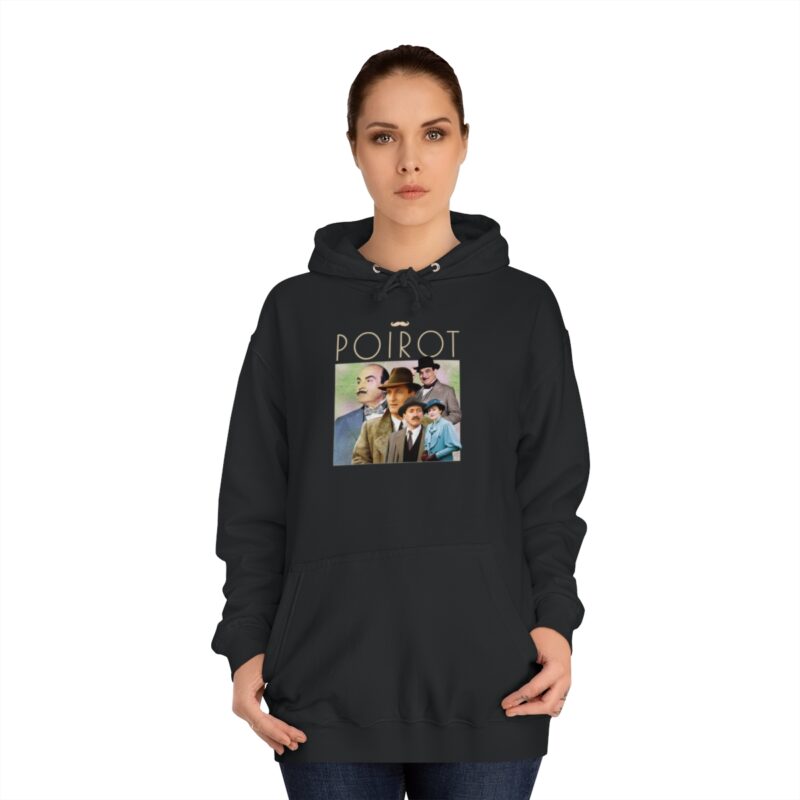 Hercule Poirot Unisex College Hoodie. Bootleg Style Hercule Poirot The Belgian Detective Hoodie. Hoodie Front and Large Hoodie Back Designs. - Image 4