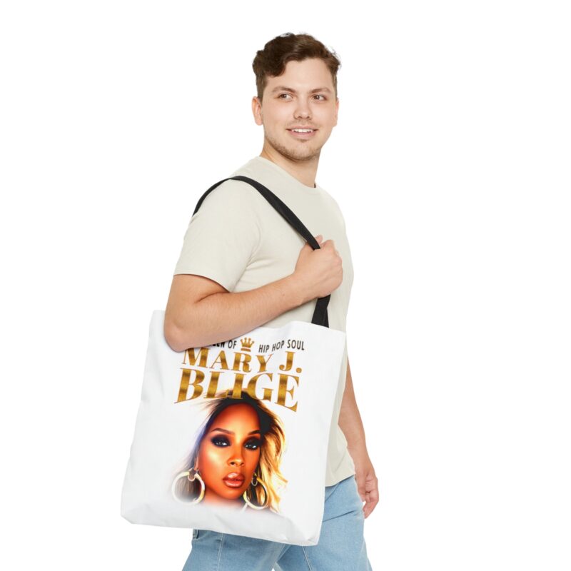 Mary J. Blige White Tote Bag (AOP). Mary J. Blige Queen of Hip-Hop Soul Tote Bag Gift Ideas. Mary J. Blige Music. Double Sided Graphic Tote. - Image 3