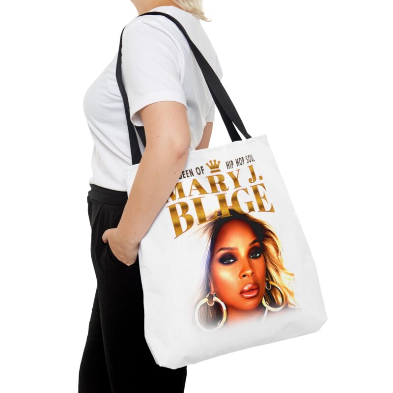 Mary J. Blige White Tote Bag (AOP). Mary J. Blige Queen of Hip-Hop Soul Tote Bag Gift Ideas. Mary J. Blige Music. Double Sided Graphic Tote. - Image 4