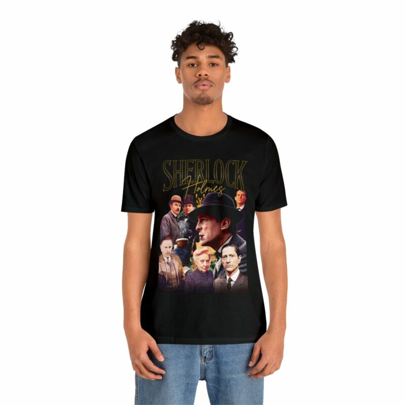 Jeremy Brett as Sherlock Holmes Bootleg Style Cast Unisex T-Shirt. Sherlock Holmes 1984 Series Streetwear T-Shirt Gift Idea. - Image 3