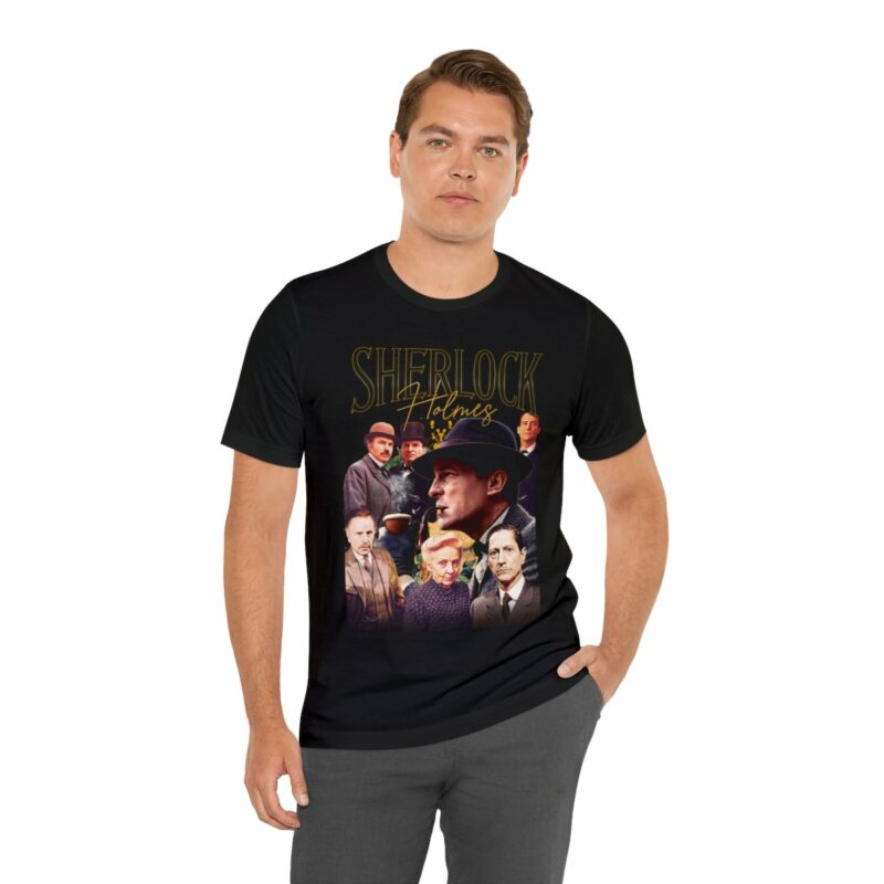 Jeremy Brett as Sherlock Holmes Bootleg Style Cast Unisex T-Shirt. Sherlock Holmes 1984 Series Streetwear T-Shirt Gift Idea. - Image 5