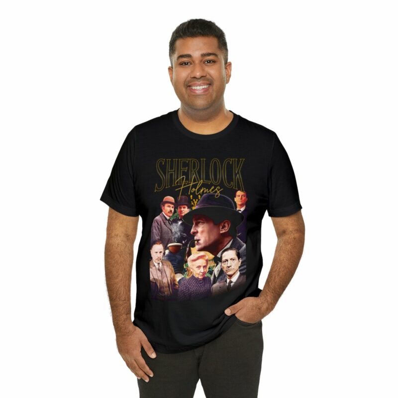 Jeremy Brett as Sherlock Holmes Bootleg Style Cast Unisex T-Shirt. Sherlock Holmes 1984 Series Streetwear T-Shirt Gift Idea. - Image 7