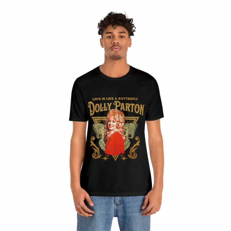 Dolly Parton Retro Style T-Shirt Love Is Like A Butterfly Album Art Tee 1974 - Image 9