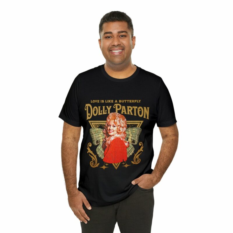 Dolly Parton Retro Style T-Shirt Love Is Like A Butterfly Album Art Tee 1974 - Image 11