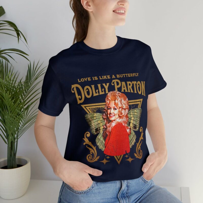 Dolly Parton Retro Style T-Shirt Love Is Like A Butterfly Album Art Tee 1974 - Image 4