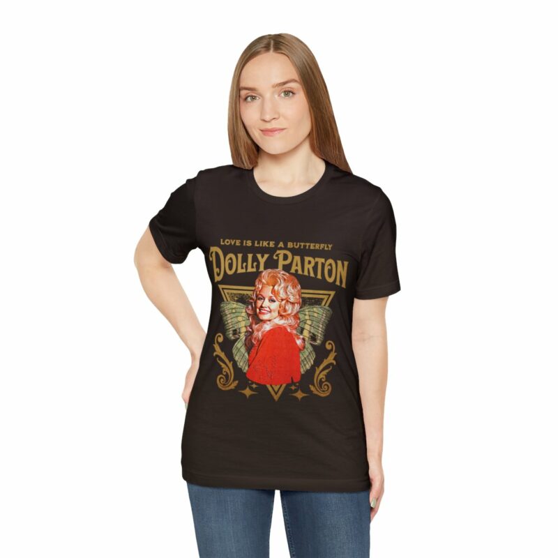 Dolly Parton Retro Style T-Shirt Love Is Like A Butterfly Album Art Tee 1974 - Image 7