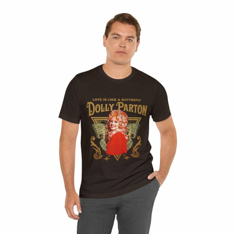 Dolly Parton Retro Style T-Shirt Love Is Like A Butterfly Album Art Tee 1974 - Image 8