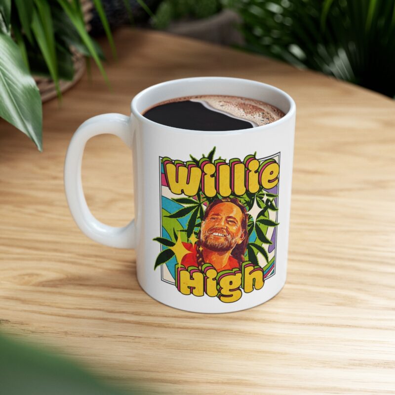 Willie Nelson Cannabis Illustration Ceramic Mug 11oz. Willie High 420 Coffee Mug.