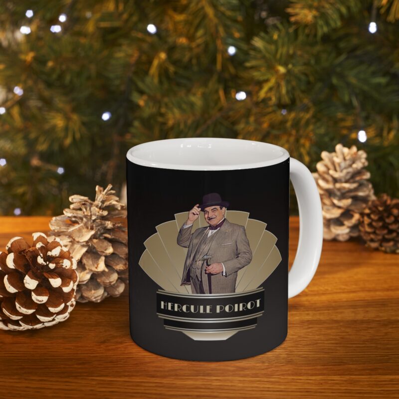 Art Deco Hercule Poirot Ceramic Mug 11oz | 15 oz The Belgian detective coffee coffee mug. Graphic On Both Sides