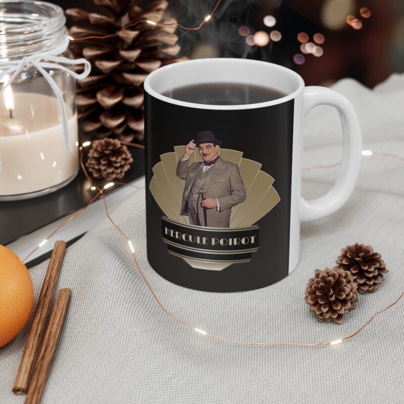 Art Deco Hercule Poirot Ceramic Mug 11oz | 15 oz The Belgian detective coffee coffee mug. Graphic On Both Sides - Image 5