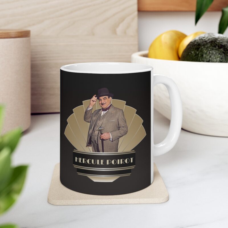 Art Deco Hercule Poirot Ceramic Mug 11oz | 15 oz The Belgian detective coffee coffee mug. Graphic On Both Sides - Image 2