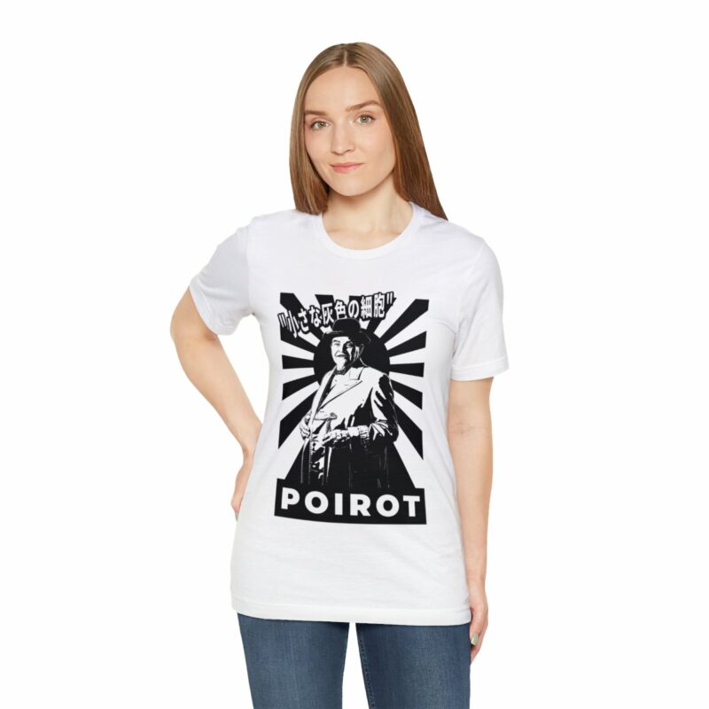 Retro ( Version 2 ) Japanese Style Hercule Poirot T-Shirt. The Belgian Detective Monochrome Art Deco Style Unisex Jersey Short Sleeve Tee - Image 6