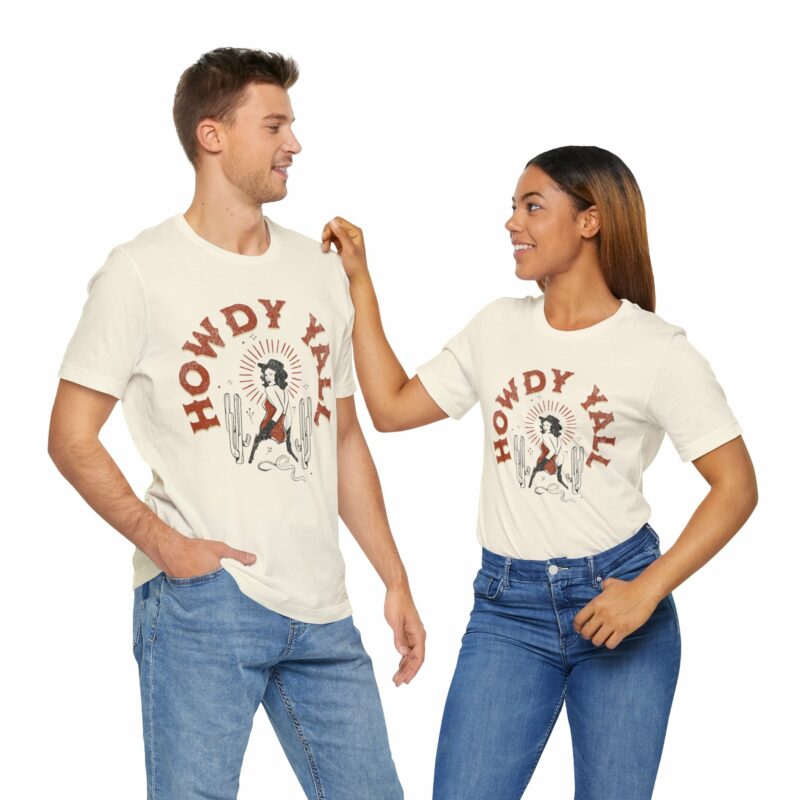 Howdy Yall Bohemian Cowgirl Design Unisex Jersey T-Shirt. Cowgirl Western Boho Bella and Canvas T-shirt Gift Idea. - Image 83