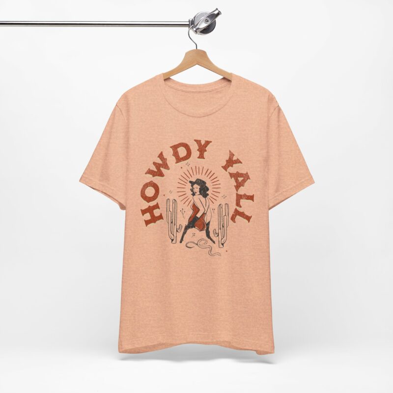 Howdy Yall Bohemian Cowgirl Design Unisex Jersey T-Shirt. Cowgirl Western Boho Bella and Canvas T-shirt Gift Idea. - Image 94