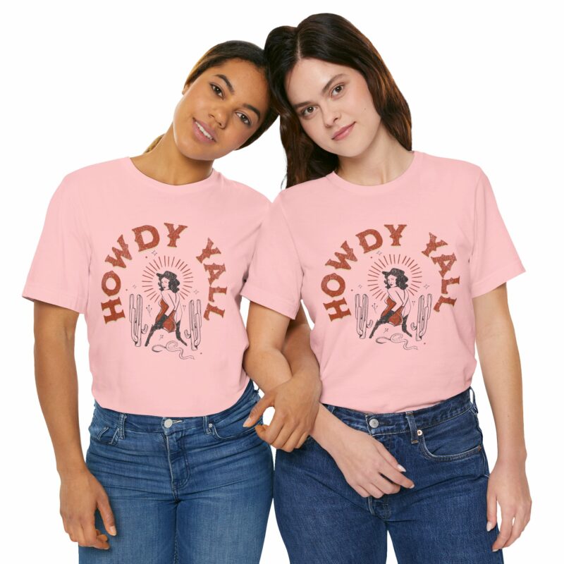 Howdy Yall Bohemian Cowgirl Design Unisex Jersey T-Shirt. Cowgirl Western Boho Bella and Canvas T-shirt Gift Idea. - Image 171