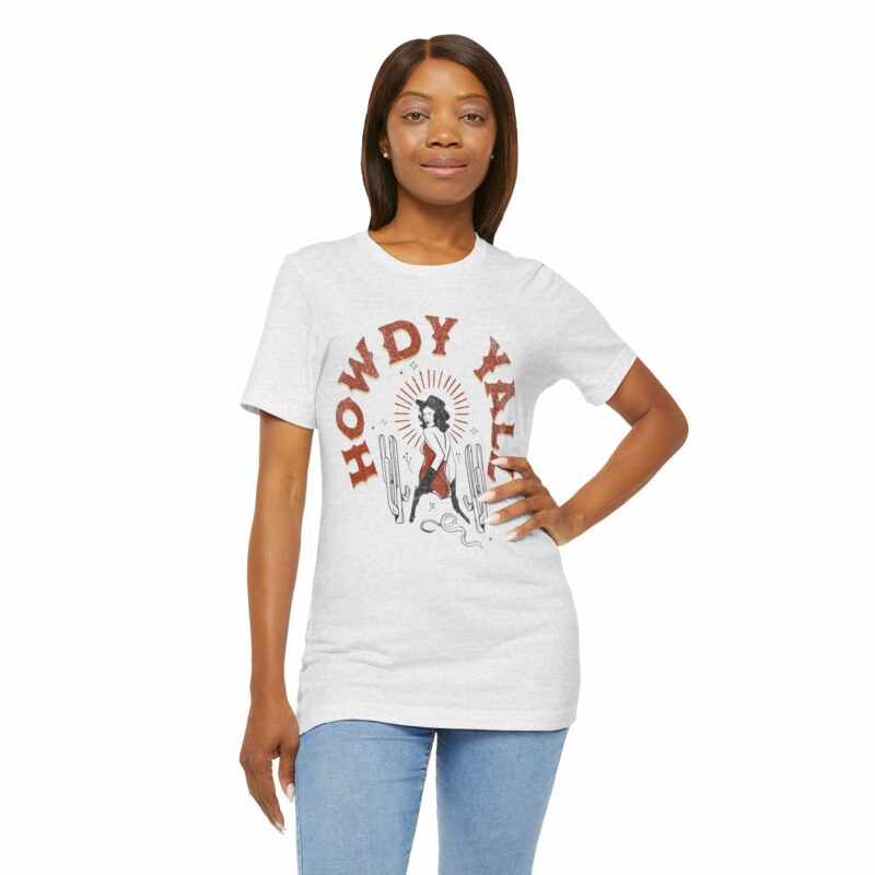 Howdy Yall Bohemian Cowgirl Design Unisex Jersey T-Shirt. Cowgirl Western Boho Bella and Canvas T-shirt Gift Idea. - Image 51