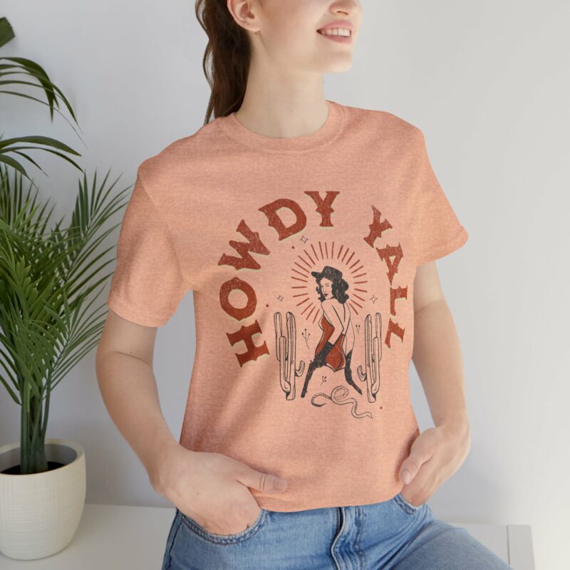Howdy Yall Bohemian Cowgirl Design Unisex Jersey T-Shirt. Cowgirl Western Boho Bella and Canvas T-shirt Gift Idea. - Image 111