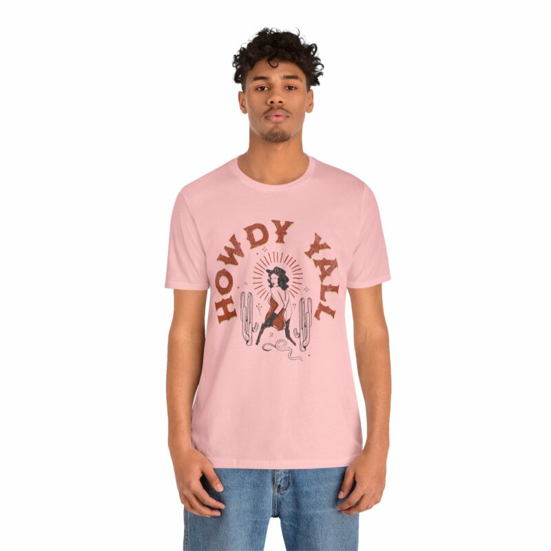 Howdy Yall Bohemian Cowgirl Design Unisex Jersey T-Shirt. Cowgirl Western Boho Bella and Canvas T-shirt Gift Idea. - Image 157