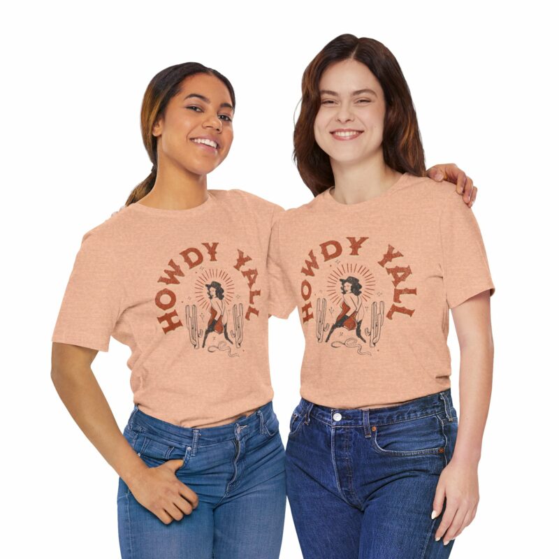 Howdy Yall Bohemian Cowgirl Design Unisex Jersey T-Shirt. Cowgirl Western Boho Bella and Canvas T-shirt Gift Idea. - Image 114