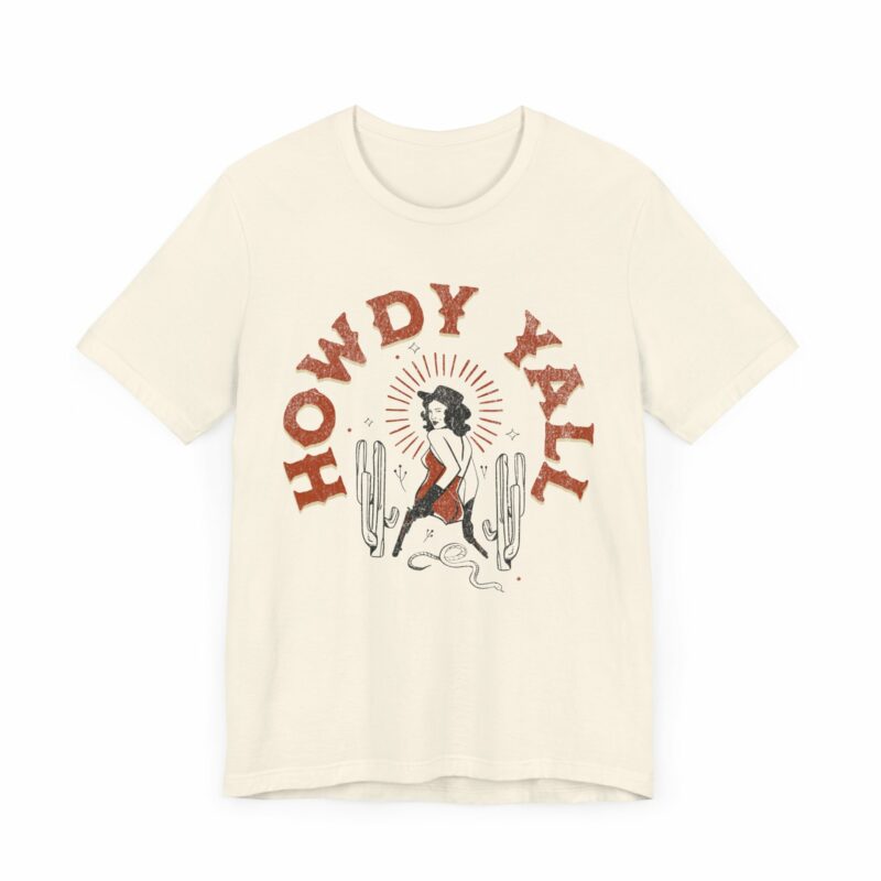 Howdy Yall Bohemian Cowgirl Design Unisex Jersey T-Shirt. Cowgirl Western Boho Bella and Canvas T-shirt Gift Idea. - Image 61
