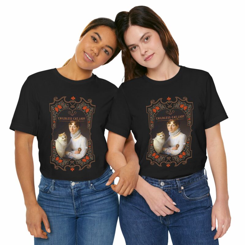 Childless Cat Lady inspired by Marguerite Gérard A Lady with her Cat Painting Unisex Jersey T-shirt - Image 55