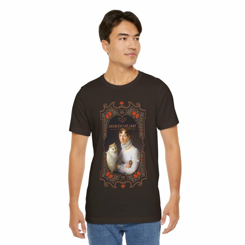 Childless Cat Lady inspired by Marguerite Gérard A Lady with her Cat Painting Unisex Jersey T-shirt - Image 20