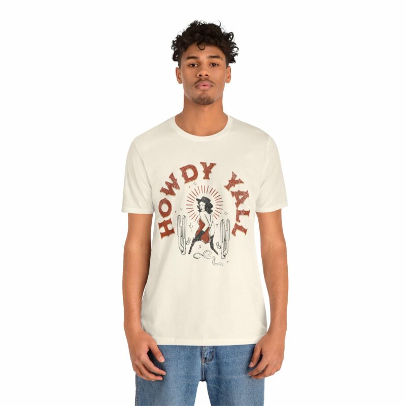 Howdy Yall Bohemian Cowgirl Design Unisex Jersey T-Shirt. Cowgirl Western Boho Bella and Canvas T-shirt Gift Idea. - Image 70