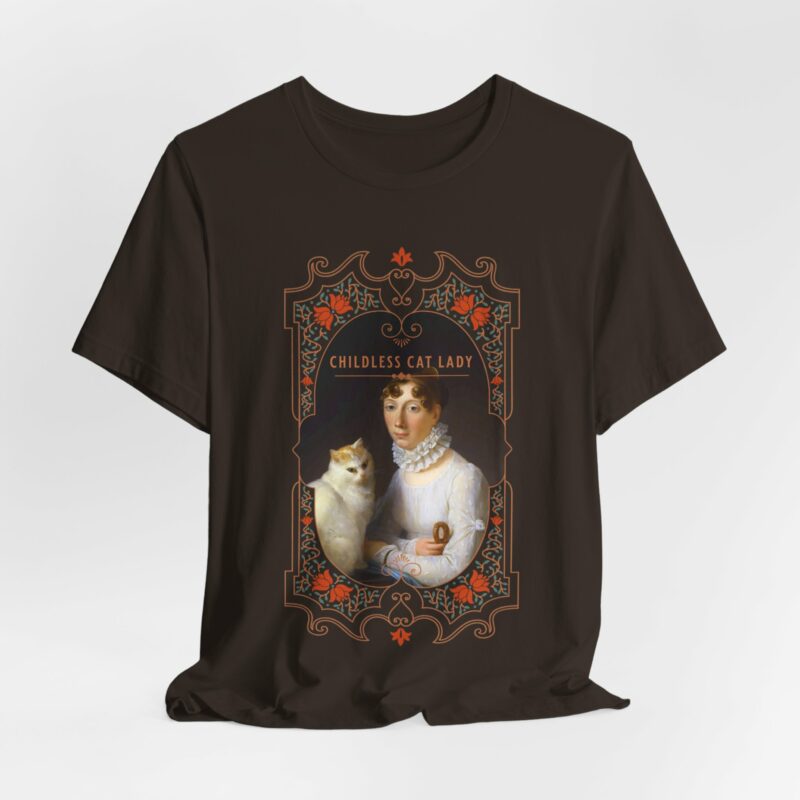 Childless Cat Lady inspired by Marguerite Gérard A Lady with her Cat Painting Unisex Jersey T-shirt - Image 6