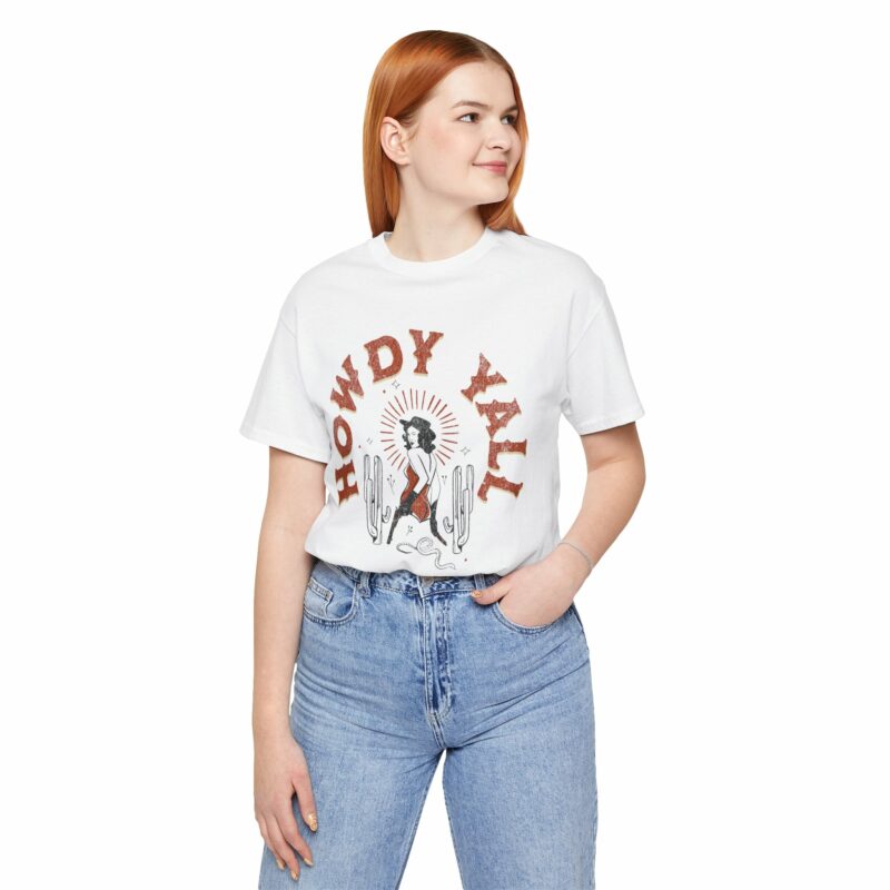 Howdy Yall Bohemian Cowgirl Design Unisex Jersey T-Shirt. Cowgirl Western Boho Bella and Canvas T-shirt Gift Idea. - Image 18