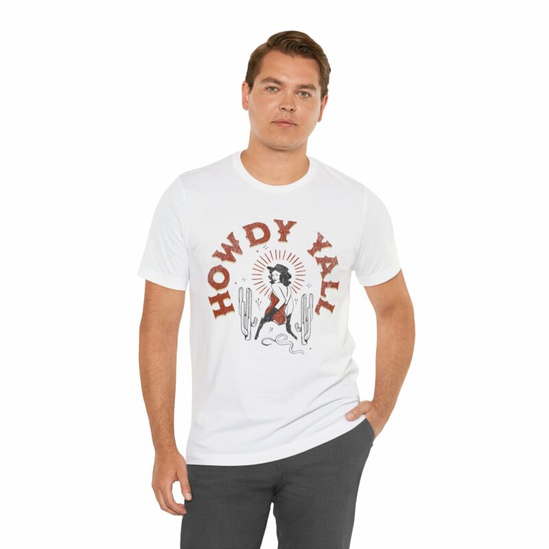 Howdy Yall Bohemian Cowgirl Design Unisex Jersey T-Shirt. Cowgirl Western Boho Bella and Canvas T-shirt Gift Idea. - Image 14