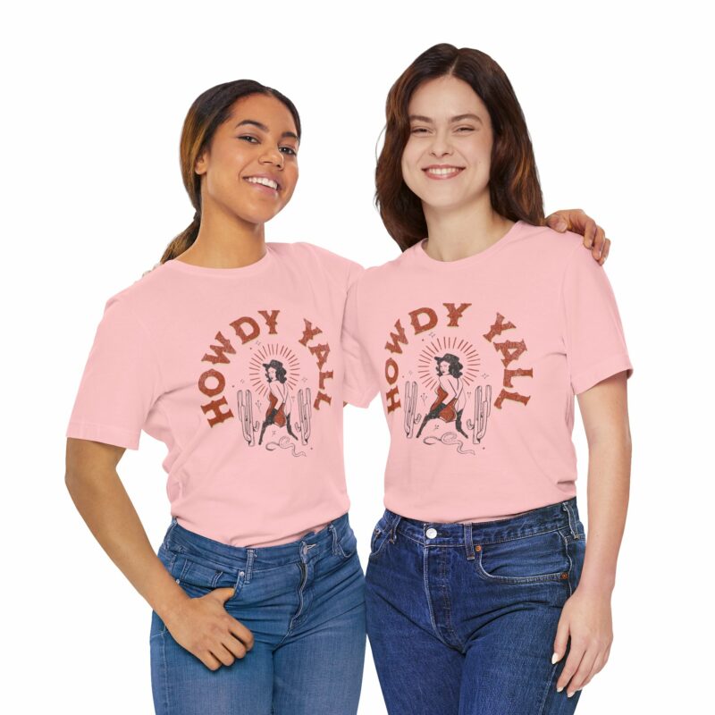 Howdy Yall Bohemian Cowgirl Design Unisex Jersey T-Shirt. Cowgirl Western Boho Bella and Canvas T-shirt Gift Idea. - Image 172